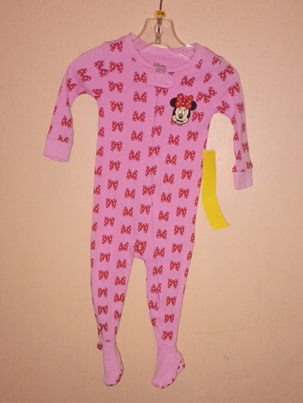 Disney Pink Minnie Mouse Bow-Print Footed One-Piece